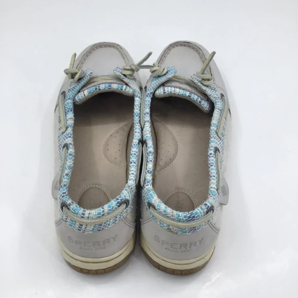Women's Sperry Topsider Boat Shoes 8.5 Loafers Angelfish Rafia Slip On Blue Gray - Picture 7 of 14